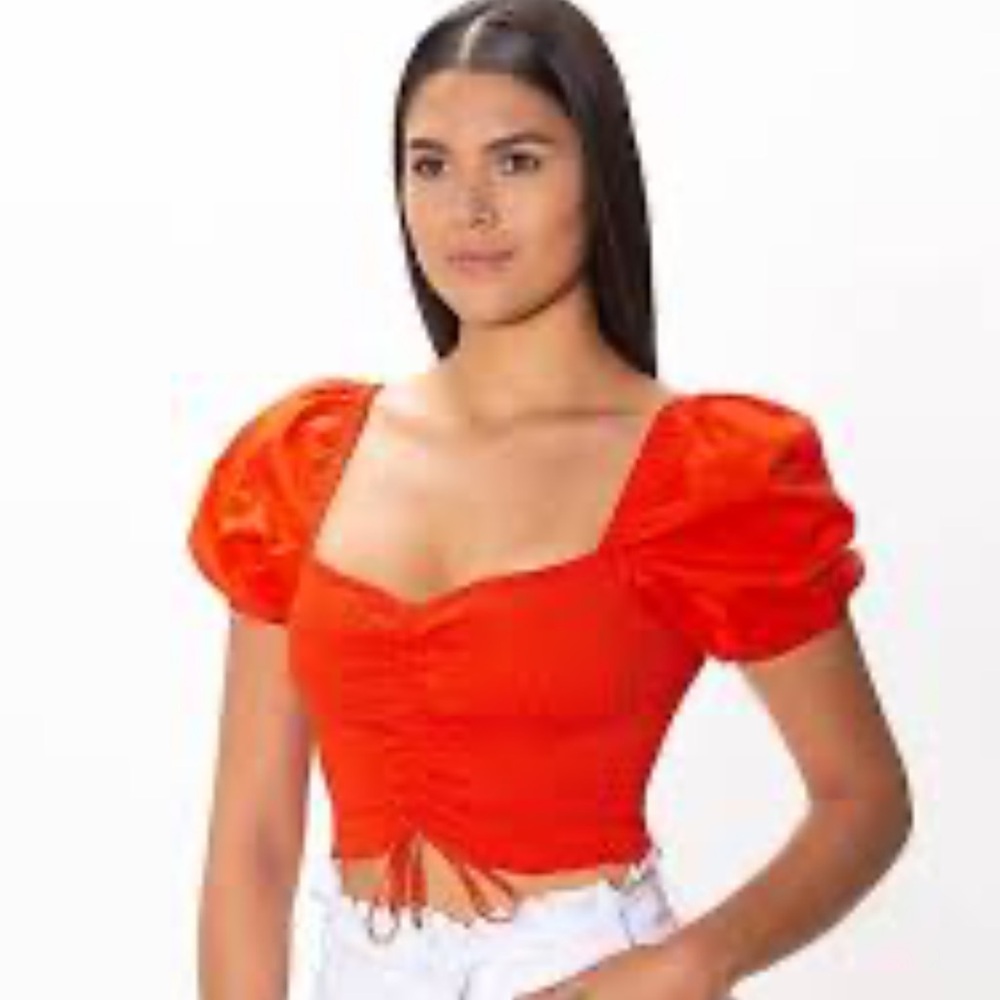 bebe Women's Orange Puff Sleeve Top size S